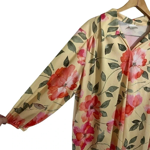Roamans Floral Blouse 1X Watercolor Floral Yellow Pink Orange Collared Pullover - Picture 4 of 7